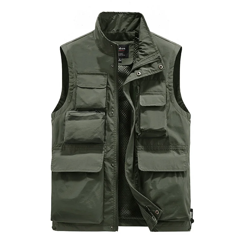 FGKKS Men Outdoor Vest Multi-Pocket Solid Color Fishing Director Reporter Work Waistcoat Photography Casual Vest Jacket Male