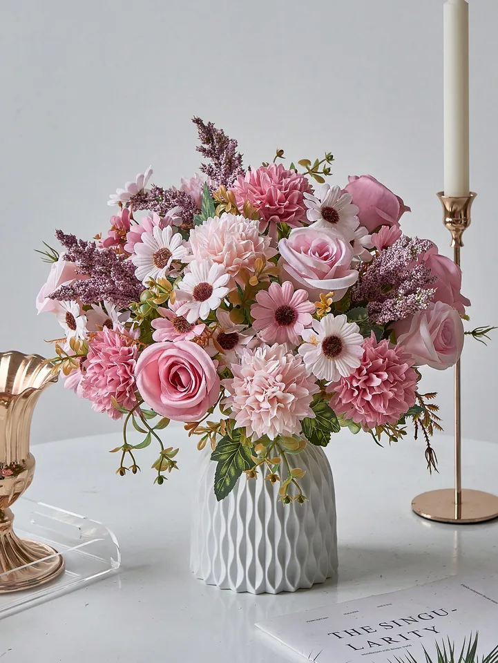 Artificial Flowers In Vase, Artificial Flowers With Vase, Flower Arrangements, Artificial Plants, Boho Silk Flowers, Bouquet For Home Decoration