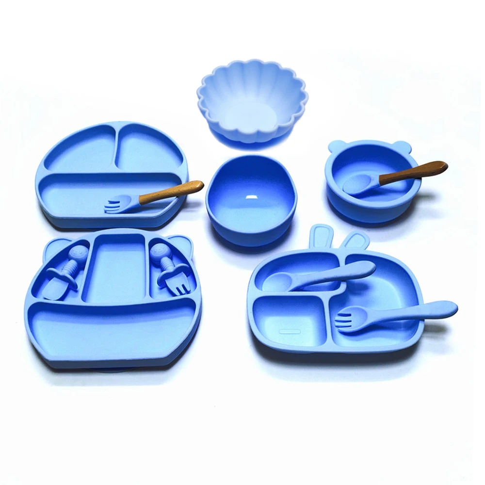12pcs Baby dinner plate compartment plate suction cup all-in-one children's tableware dinner set