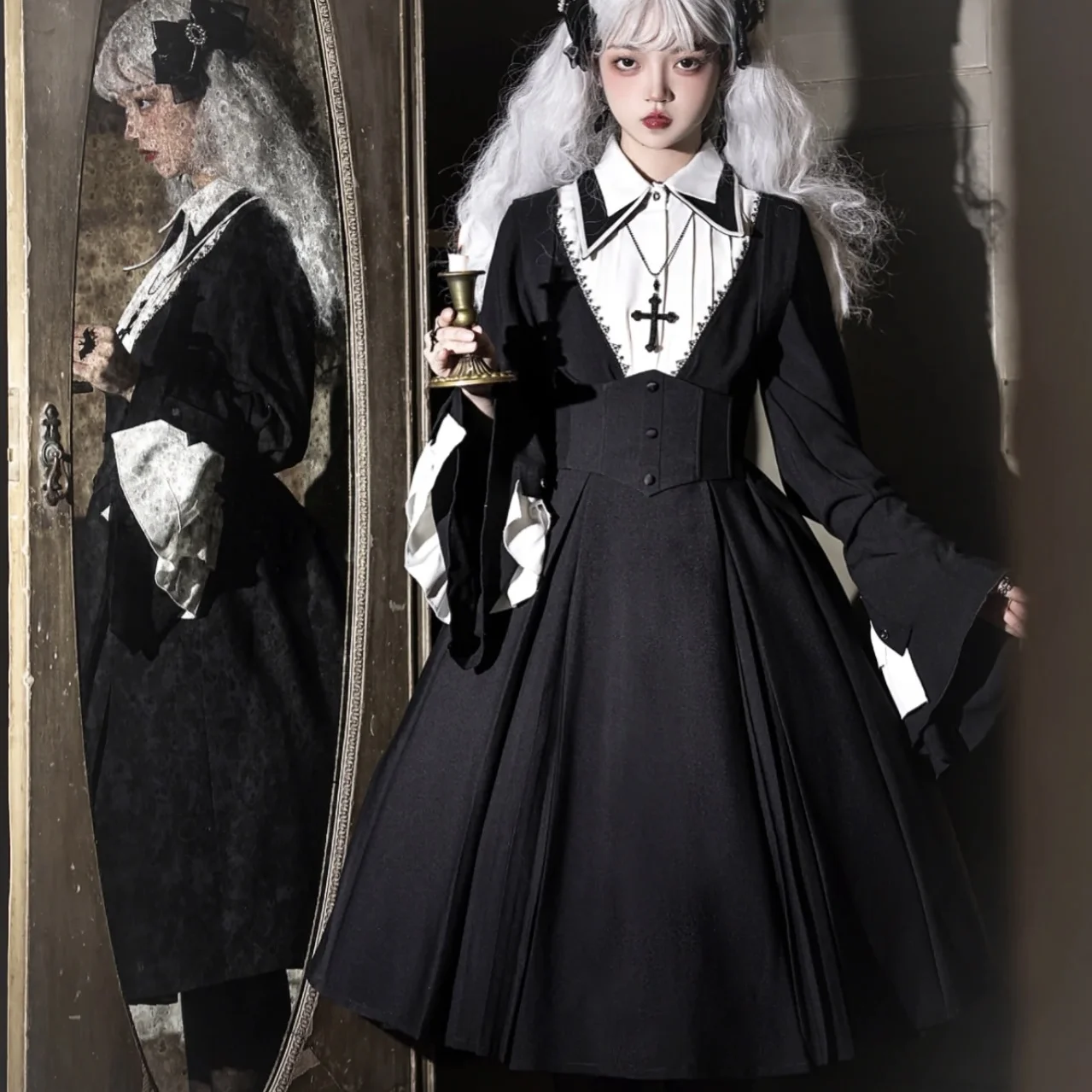 

Dark Lolita Slimming Gothic Nun Style Long Sleeve Op Dress Autumn and Winter