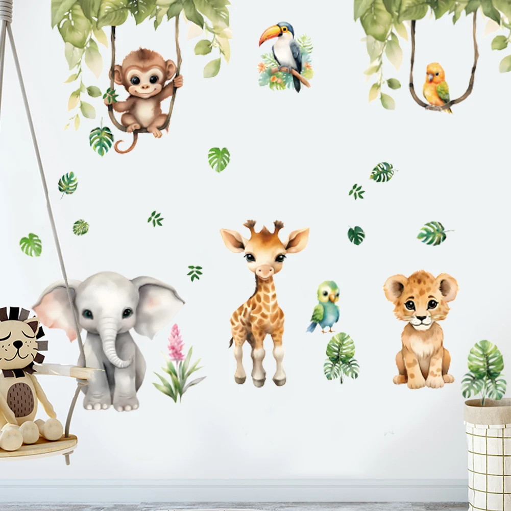 Cartoon Jungle Woodland Animals wall stickers for kids rooms children bedroom decals 3d vivid poster Decor murals Beby Favors wall decal stickers