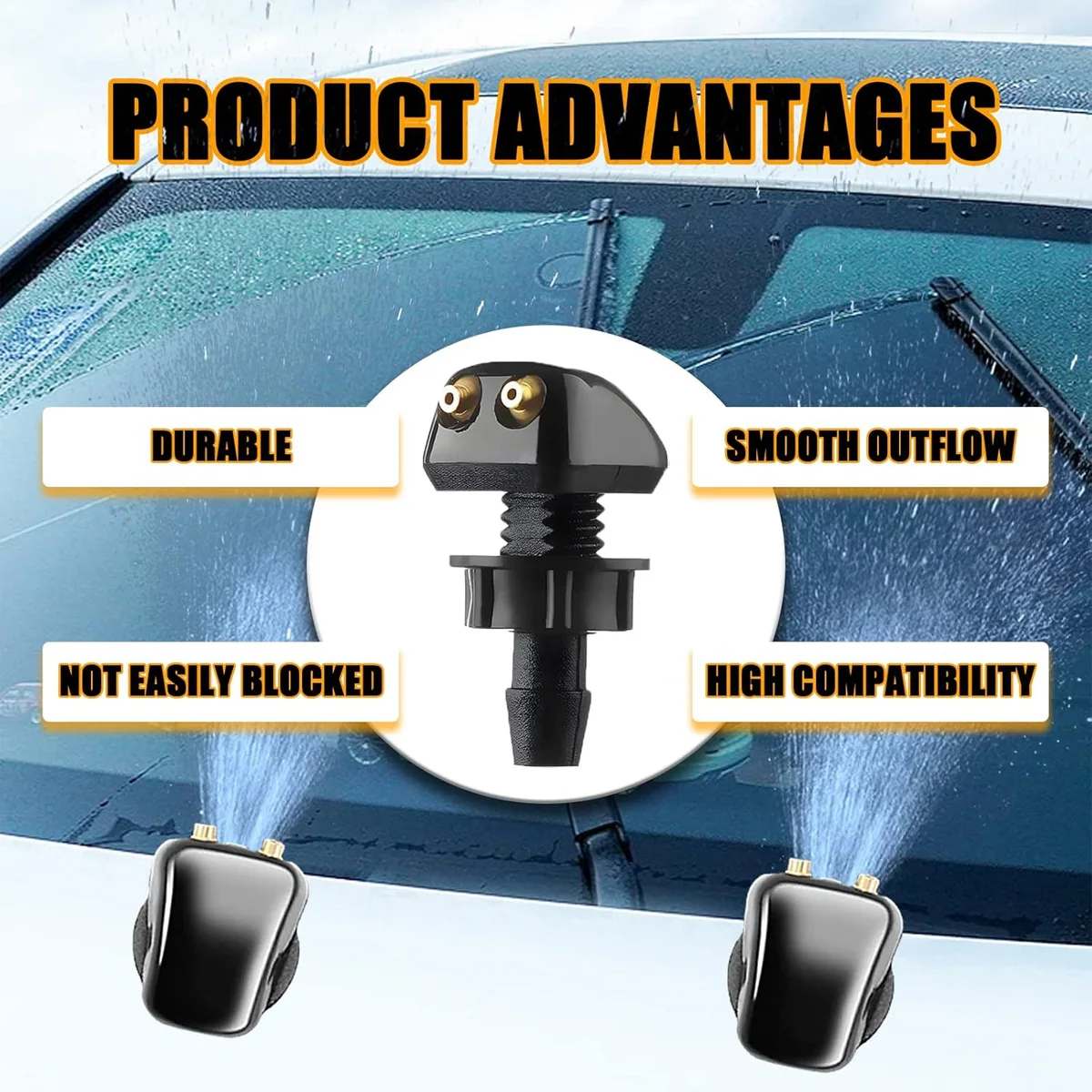 A pair Car Windshield Spray Nozzle Windshield Washer Nozzle, Windshield Wiper Nozzle Dual Hole Design Suitable For Most Cars 6