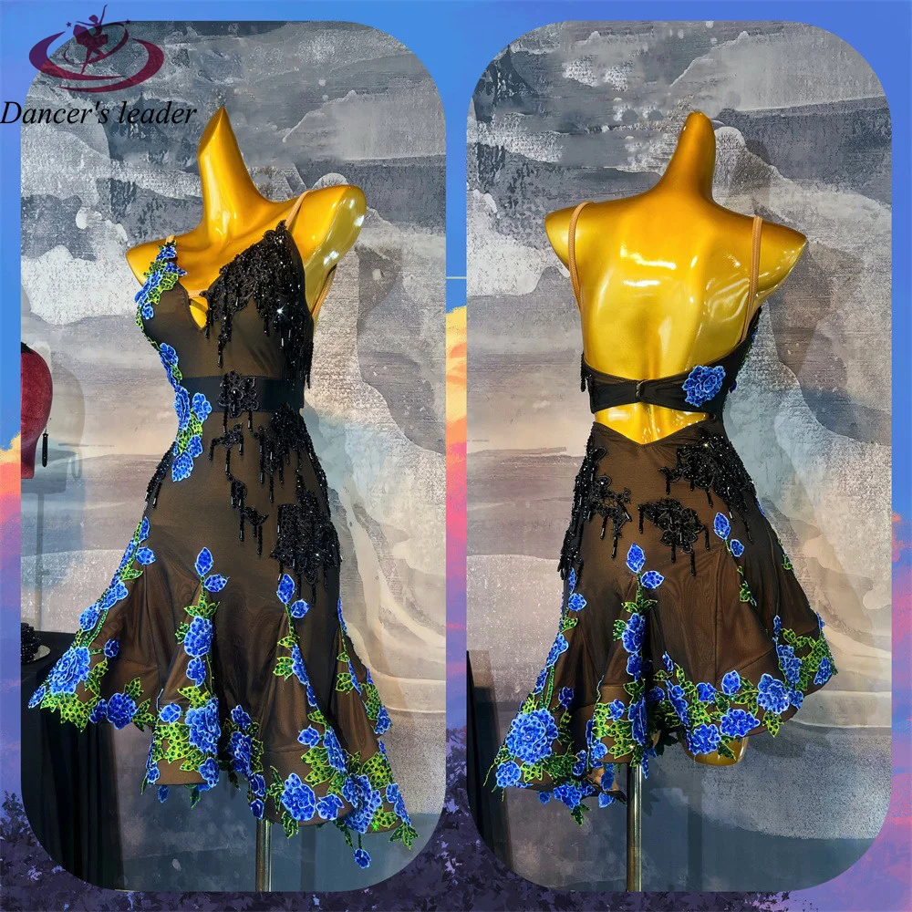 Customisable-Women's Rhinestone High Split Rumba Latin Dance Dresses Performance Dresses main image 0