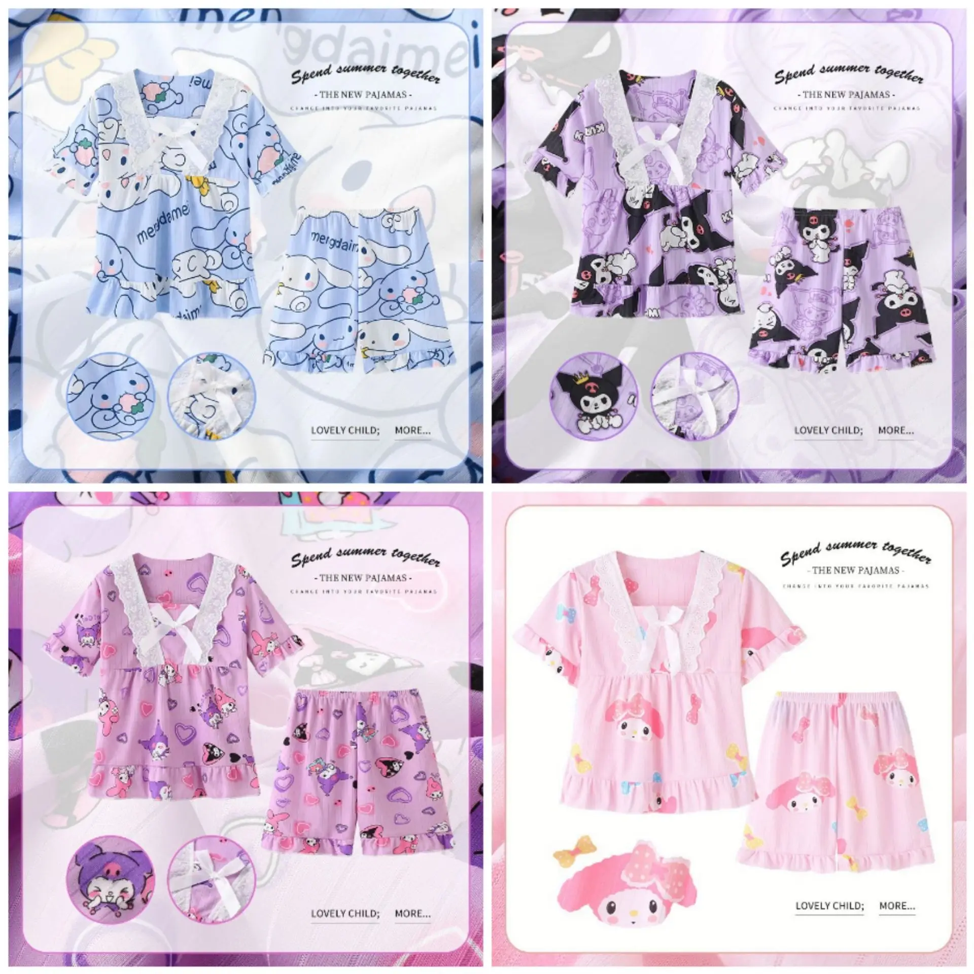 

Sanrio Kuromi Cinnamoroll Summer Pajamas Suit Girls' Pajamas Short-Sleeved Shorts Two-Piece Girls Home Clothes Summer Clothes