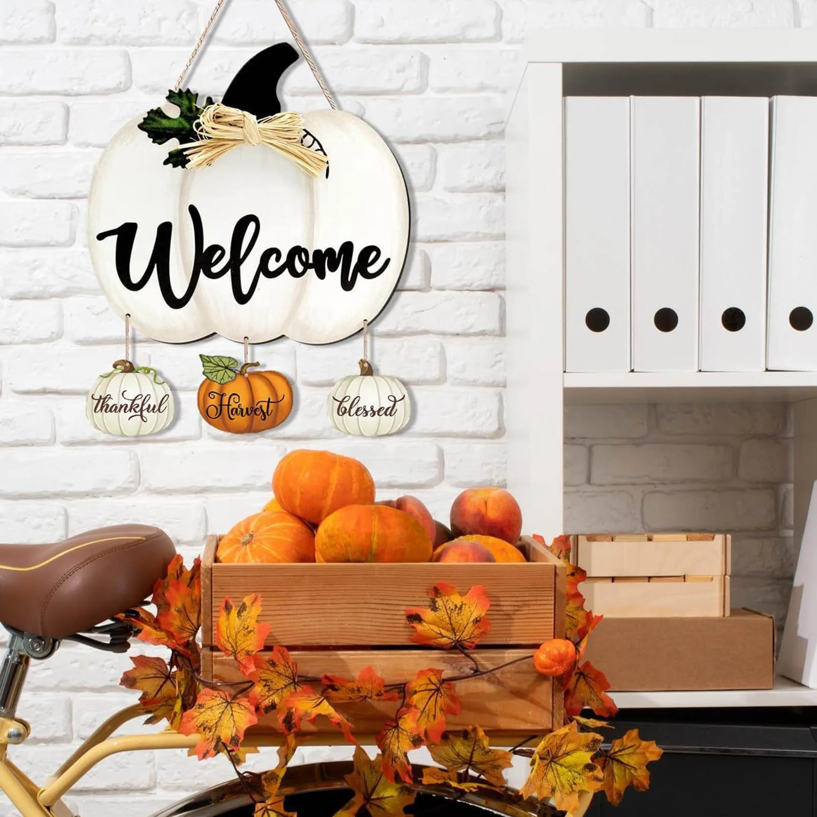 Description Picture 5 of itemHalloween Pumpkin Wooden Round Crafts Hanging Sign Creative Decoration Be Our Guest Door Sign Bathroom Storage Wall In Mahogany