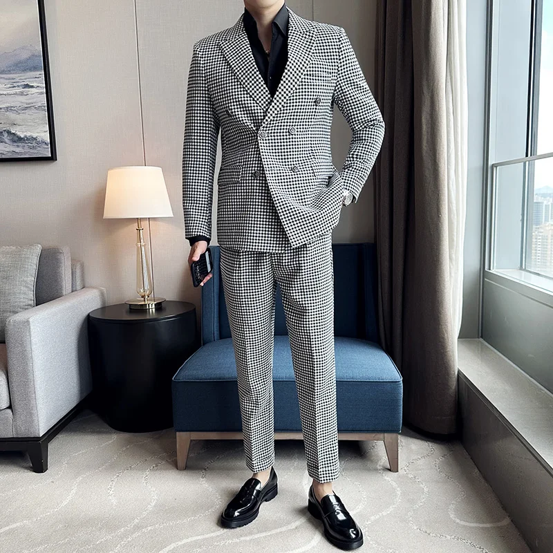 

New (suit + Pants) Men's Fashion Double Breasted Business Casual Slim-fit Italian Style Gentleman Wedding Hip Lapel Collar Suit