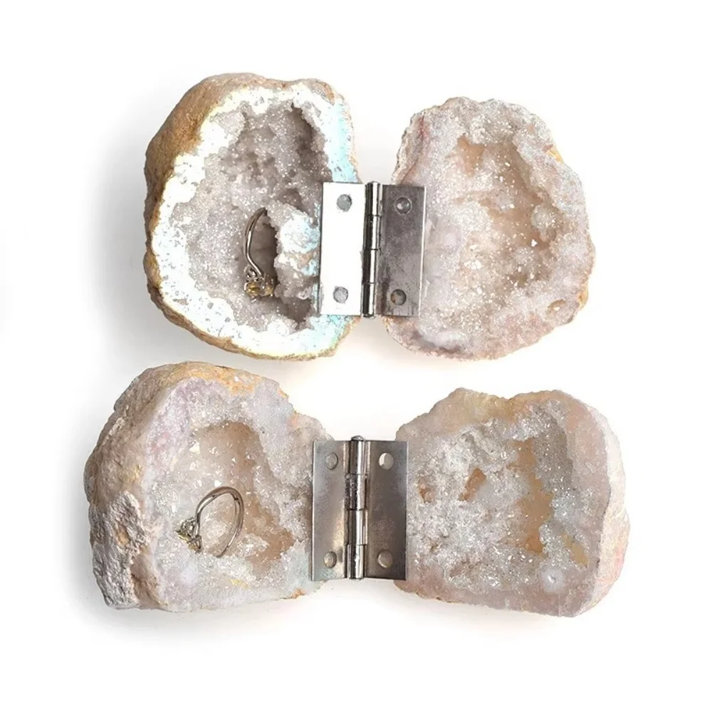 Natural Agate Geode Crystal Raw Stone Morocco Quartz Geode Ring Box Jewelry Earrings Storage Accessories Gift 3