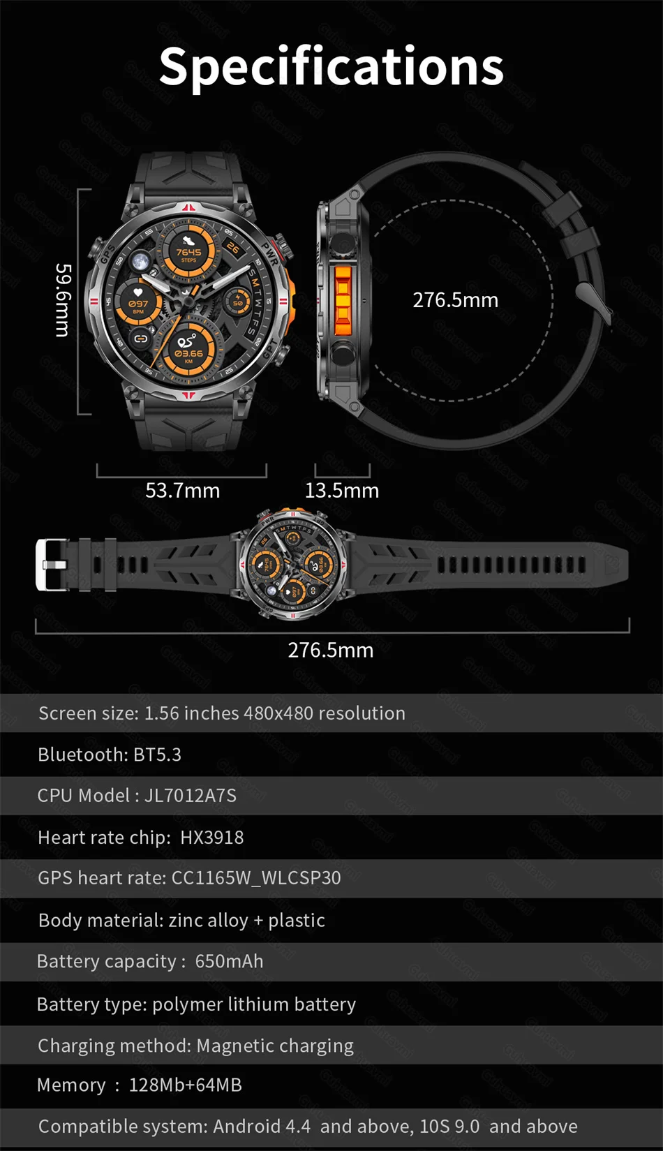 Smart Watches 1.56" AMOLED Screen GPS Fitness Tracking Compass 3ATM 650Mah Call 100+ Sports Smartwatch AI GPT For Android iOS