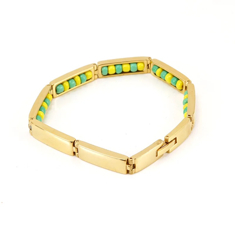 Vibrant Religious Stainless Steel Bracelet with Yellow Beads