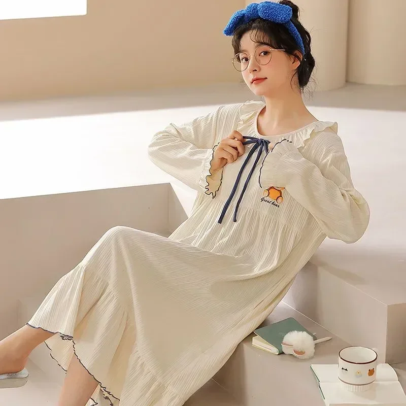 

Long Sleepwear Clothes Spring Pajamas Sleeve Top Pajama Women's New Nightgown Dress Autumn Home Loose Wear Clothing Robes Womens