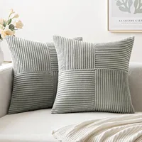 Throw Pillows Cover 18x18 Inch Grey Blue Corduroy Striped Square Pillow Case Western Modern Cushion Cover for Couch Sofa Bedroom 1