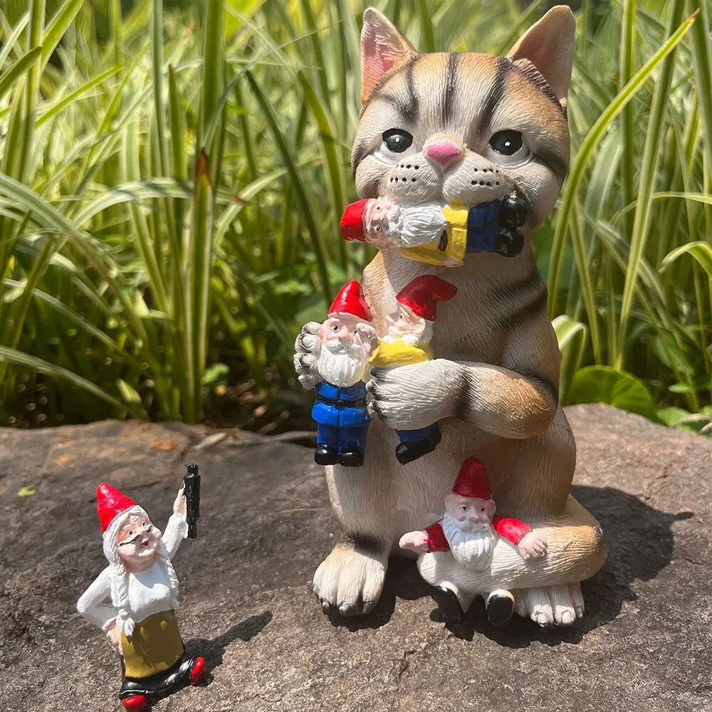 Gnome-Munching Mischievous Cat Resin Hilarious Cat-Eating Gnome Statue Garden Sculptures Statues For Housewarming Cat Lovers resin ornaments garden statue garden decoration resin statue resin handicraft ornaments resin ornament animal ornaments