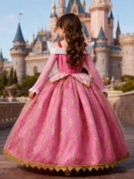 Fille Aurora robe de princesse enfants luxueux Cosplay Costume Rose Rose Briar Rose tenue enfants carnaval fête d'anniversaire vêtements 4