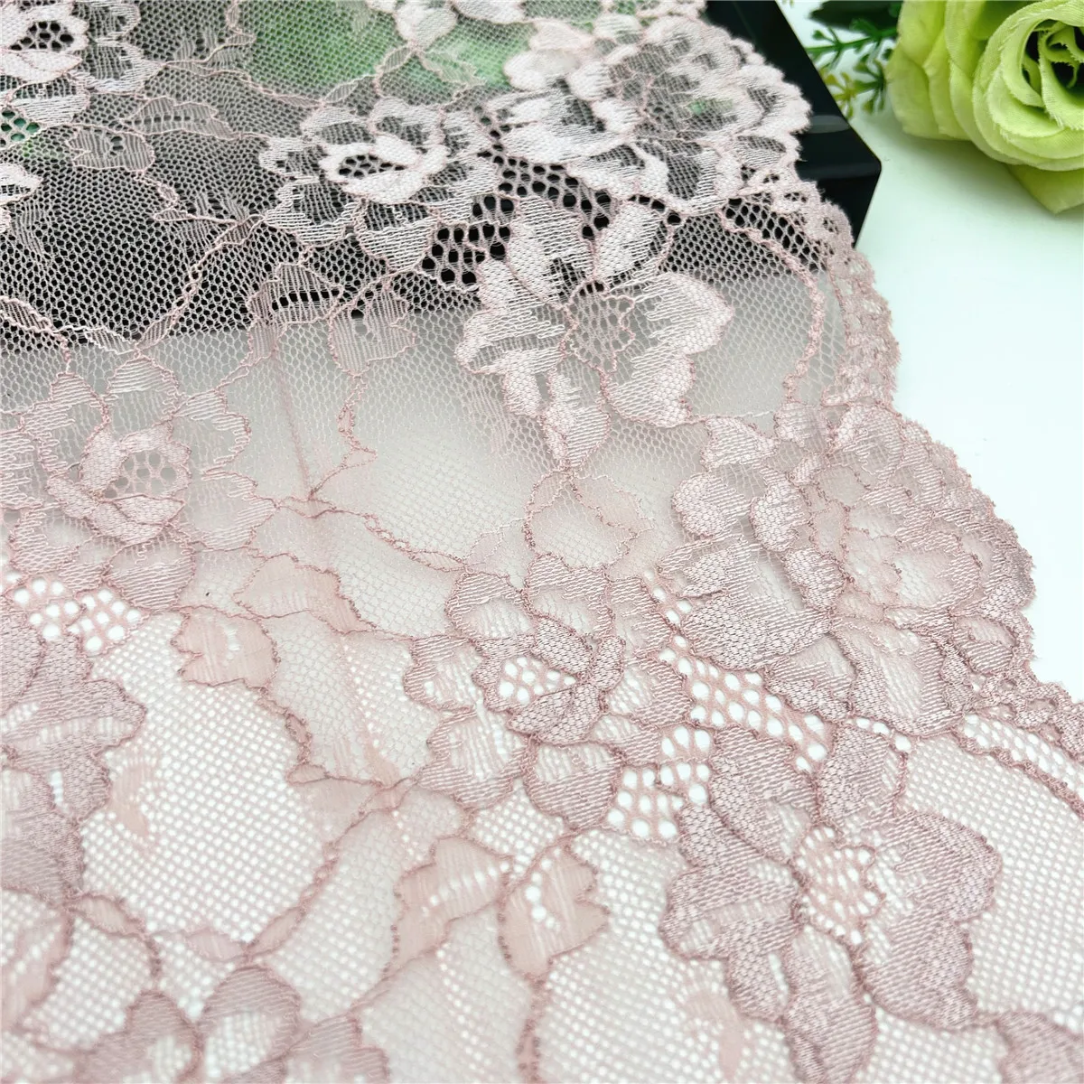 3y/lot Width 24cm Pink Elastic Stretch Lace Trim 2