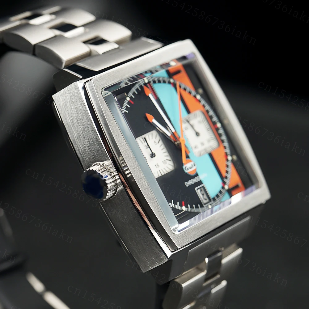2022 Fashion New Square Color Bar 37mm Men's Leisure Sports Sapphire Mirror Stainless Steel Material Waterproof Quartz Watch