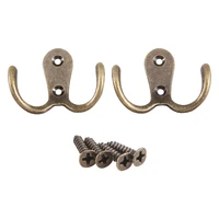 2 X Screw Hook Retro Metal Double Hook Metal Wall Mount Hanger Coat Antique Bronze For Hats-A97Q 1