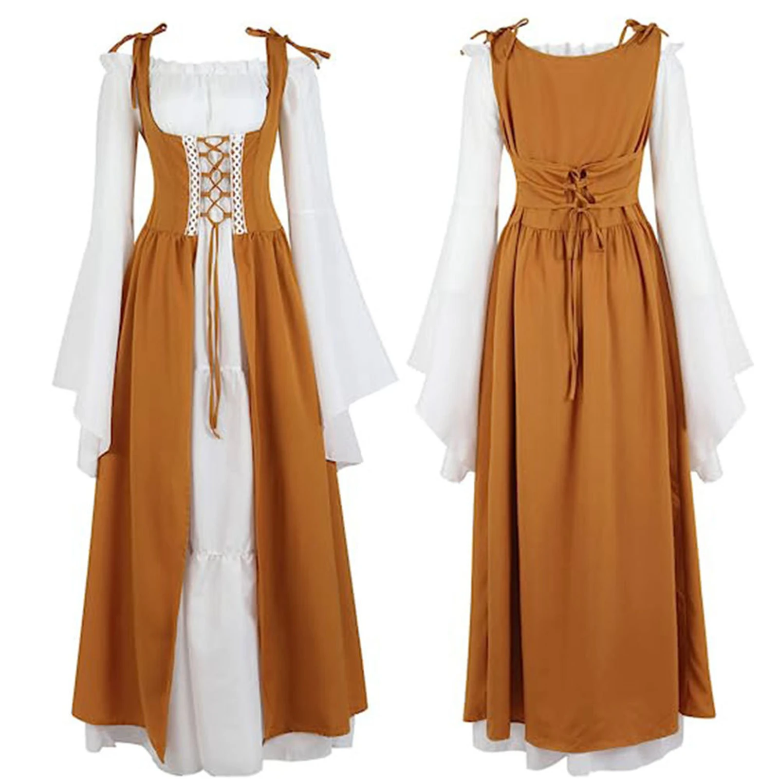 thumbnail image 1 of Vestido medieval retro con escote cuadrado y cintura acampanada, vestido renacentista de la Edad Media, traje europeo para fiesta de carnaval y Halloween, 1 of 4