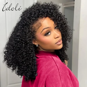 Kinky Curly Half Wig Human Hair 210% Density Wear Go Glueless Wigs 3 In 1 Half Wigs for Women Drawstring Seamless Flip Headband