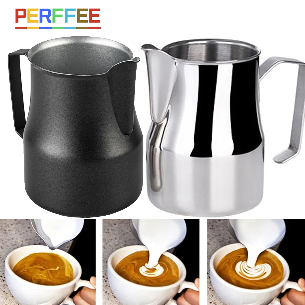 Stainless Steel Milk Frothing Jug Long Rounded Spout Latte Art Jug Milk Pitcher Frother Professional Barista Steaming milk frother jug milk frothing jug