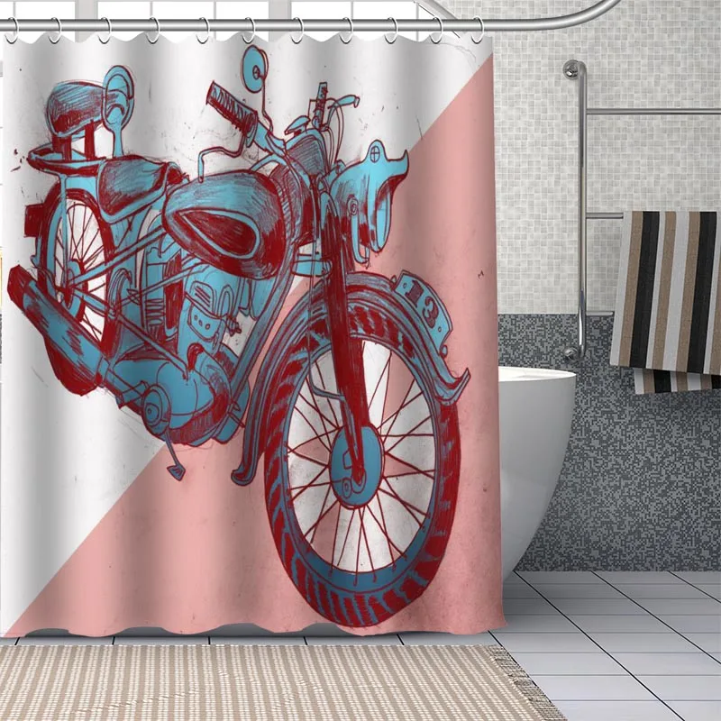 Motorcycle Custom Pattern Polyester Bath Curtain Waterproof Shower Curtains Geometric Bath Screen Printed Curtain For Bathroom 3