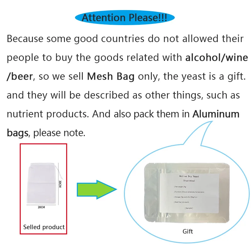 Wine Yeast 5g Home Brew Wine Yeast 18% vol For 25KG Fruit With Mesh Bag