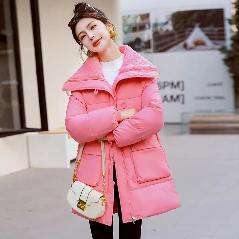 2023 Winter New Lamb Wool Splicing Cotton-padded Jacket Women Slim Large Size Cotton-padded Jacket Fashion High-grade Thickening