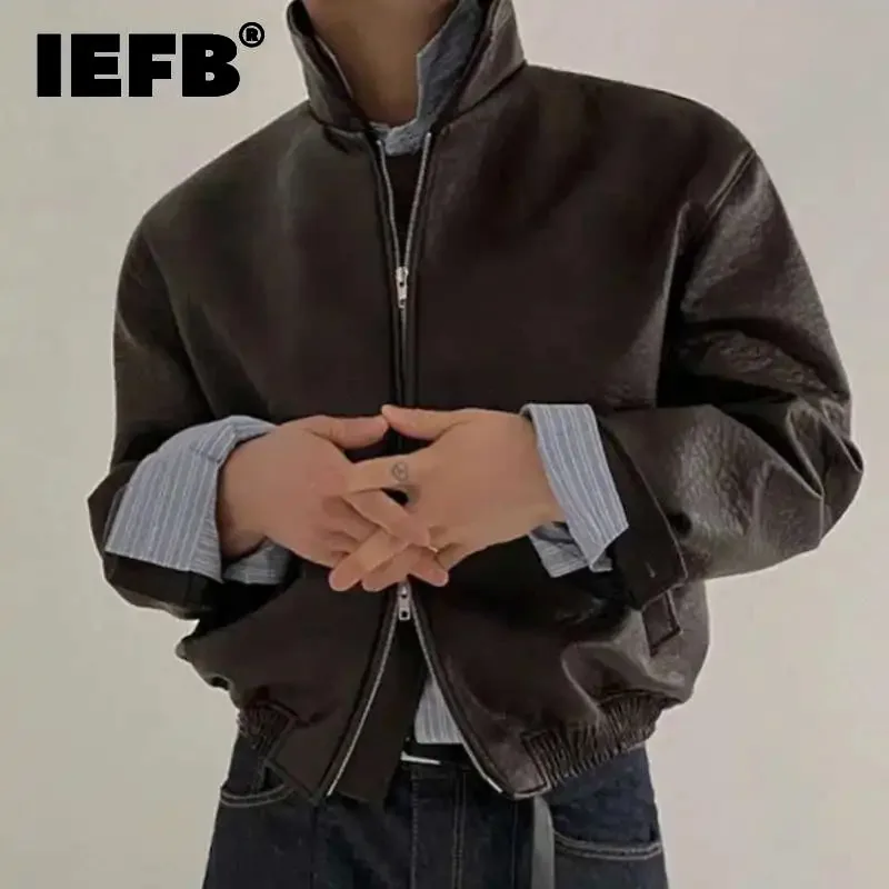 Leather Jackets Men's Spring Summer Loose Turn-down Collar Korean Style Trend Male PU Leather Coat Casual Top