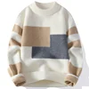Autumn Mens Block Color Sweater Matching Winter Knitted Sweater Men High-quality Pullover Loose Warm Thick Streetwear Pullovers 2