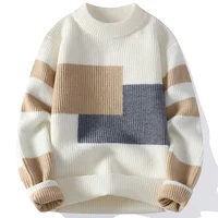 Autumn Mens Block Color Sweater Matching Winter Knitted Sweater Men High-quality Pullover Loose Warm Thick Streetwear Pullovers 2