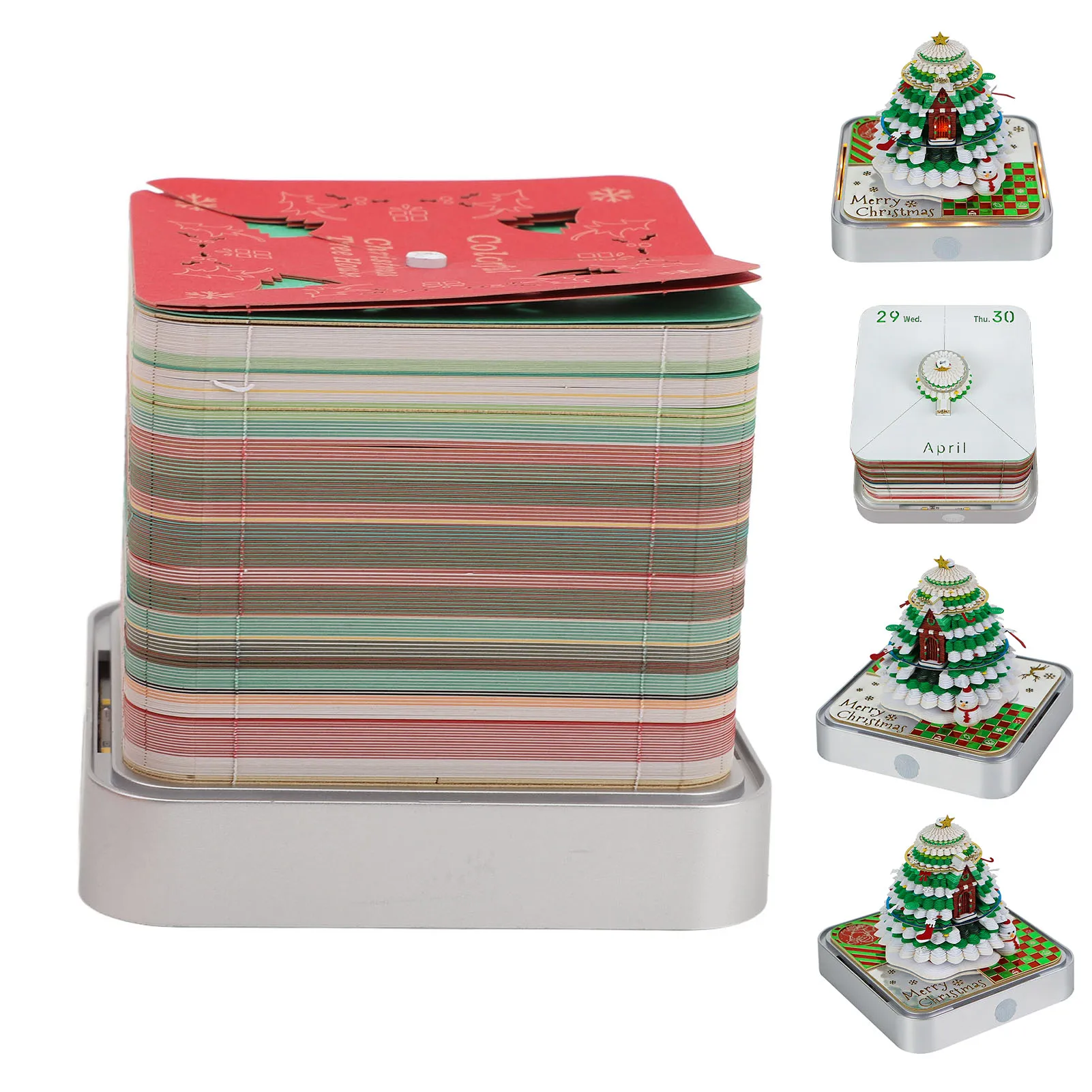 New 3D Memo Pad Xmas Tree House Paper Carving Art Notepad with 2026 Calendar for Desk Ornament Present Paper Carving Art Notepad