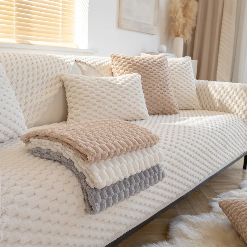 Comprar Cojín de sofá de franela de felpa, suave y cómodo, engrosado para  invierno, antideslizante, tela moderna y sencilla, funda de toalla para sofá  de cuero, paquete completo