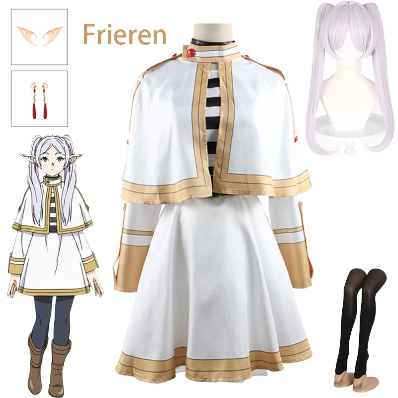 

Sousou No Frieren Cosplay Frieren Cosplay Costume Fantasy Dress Elf Ear Earrings Wig Outfit Halloween Carnival Costume for Women