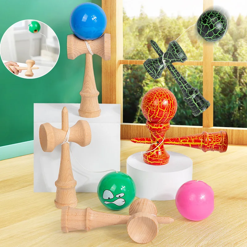 Crack Painted Kendama Toy Outdoor Fitness Balls Train Eye-hand Coordination for Children Adults Outdoor Fun Juggling Sports Ball