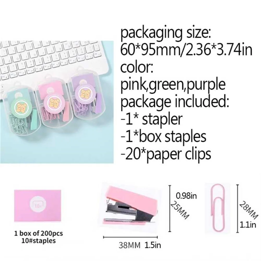 Colorful Morandi Mini Stapler for Paper File Metal Stapler Set Staples Cute Stationerys Kits School Office Binding Supplies