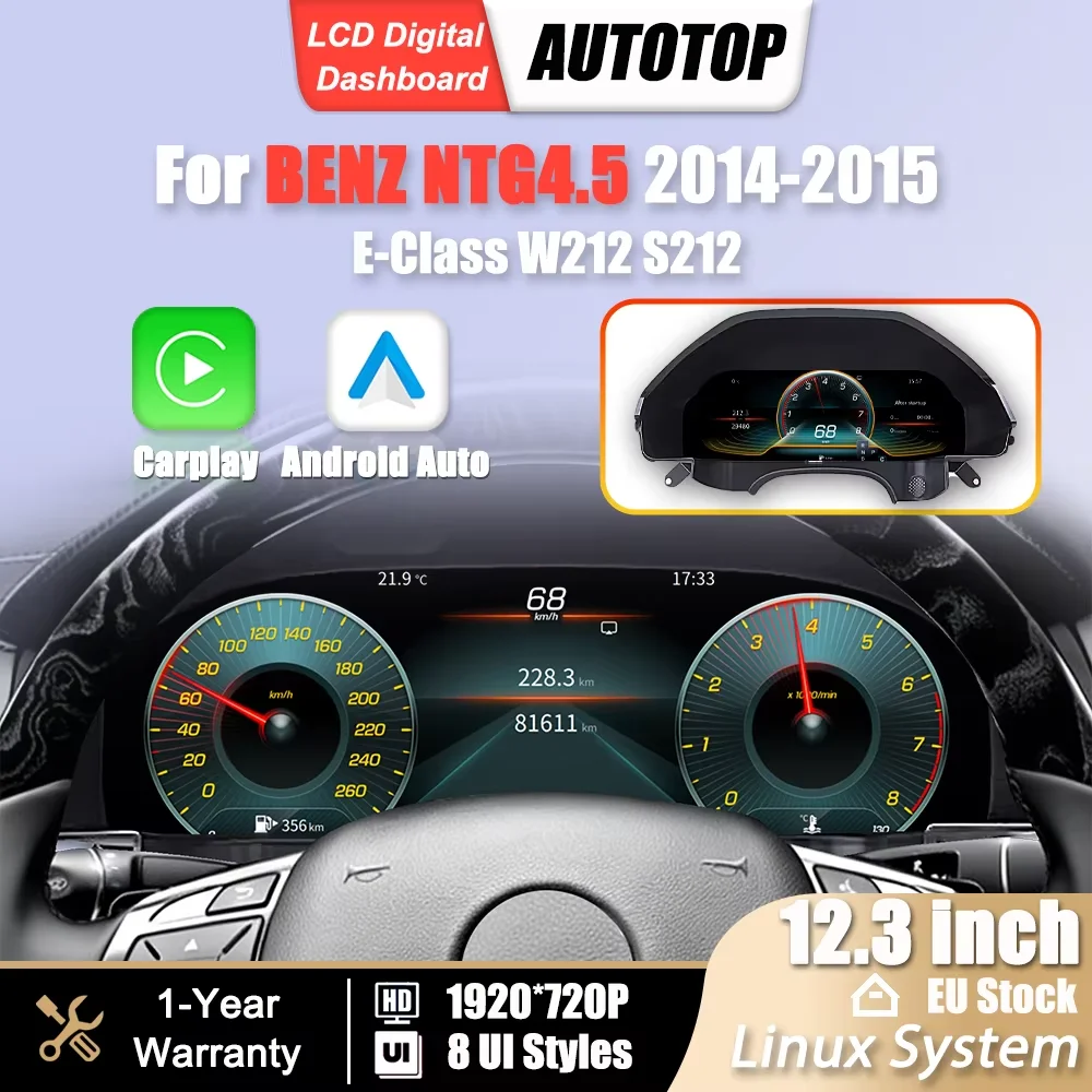 Panel de Instrumentos Digital LCD Linux de 12.3 Pulgadas para Mercedes Benz Clase E W212 S212 2014 2015, Carplay Inalámbrico, Android Auto, Cabina Virtual 1