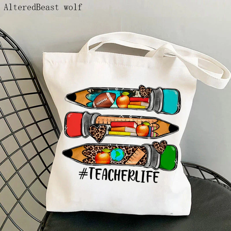 Women handbag teacher Life Rainbow teacher Leopard bag Harajuku Shopping Canvas teacher supplies Bag Tote Shoulder Lady Bag