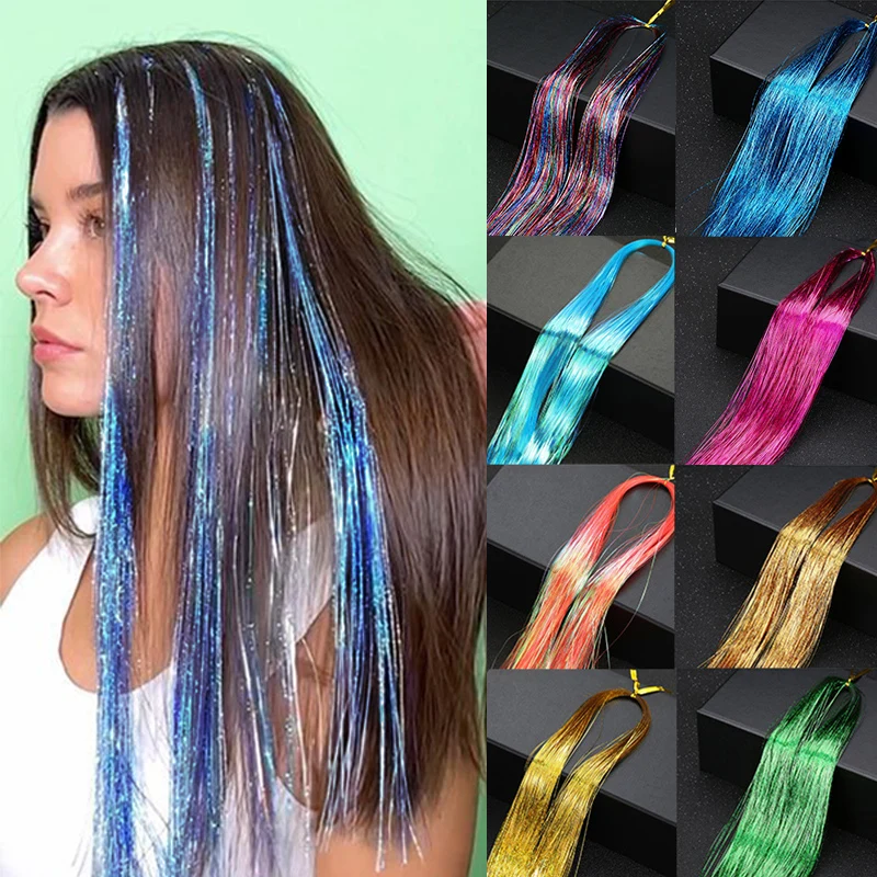 

1 Pc Synthetic Sparkle Shiny Hair Tinsel Hair Extensions Dazzles Women Hippie for Braiding Headdress Hair Braiding Long 100cm