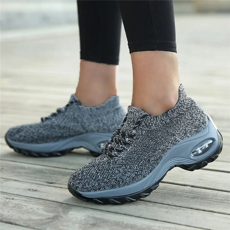 Women Tennis Shoes Breathable Mesh Height-increasing Slip-on Female Sock Footwear Outdoor Women Sneakers Thick Bottom Platforms 6