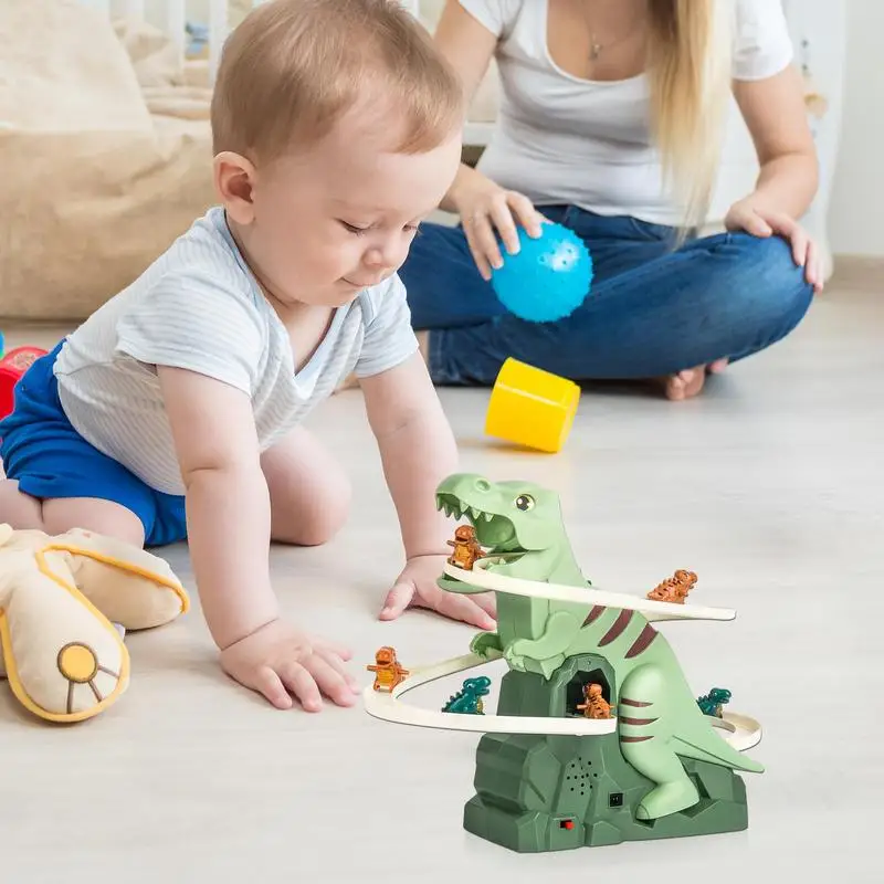 Children's Electric Cute Cartoon Duckling Climbing Stairs Toy Tyrannosaurus Rail Car Electric Slide Roller Coaster Set Gift 2
