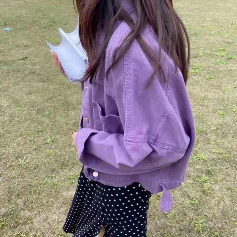 2023 New Fashion Women Purple Casual Denim Jacket Ladies Spring and Autumn New Jackets Popular Ladies Short Top Solid Color Coat