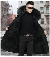 100% Real Fur Parka Men Winter Jacket Real Raccoon Fur Hooded Coats Nature Raccoon Dog Lining Jacket Man Real Fur Coat 2