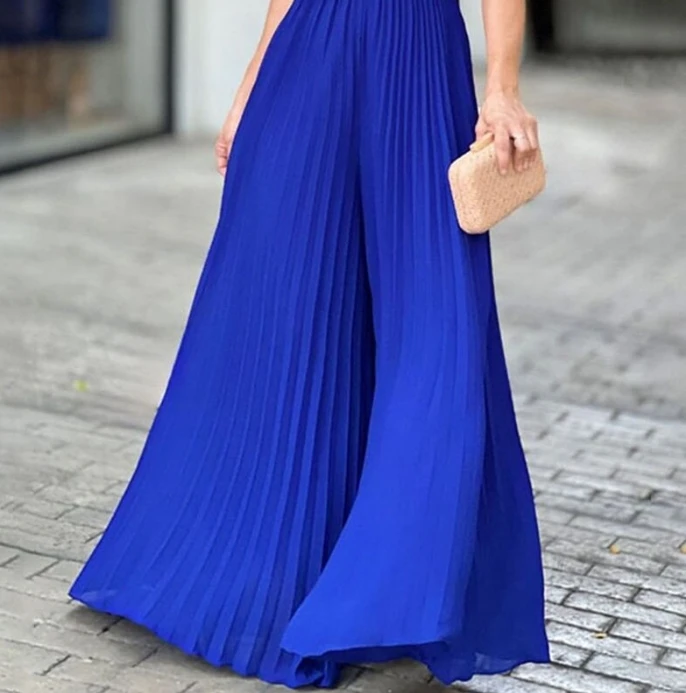 Fashionable and Casual New Product, Sexy V-Neck, Pleated Wooden Ear Edge, Expensive and Beautiful Girl's Jumpsuit