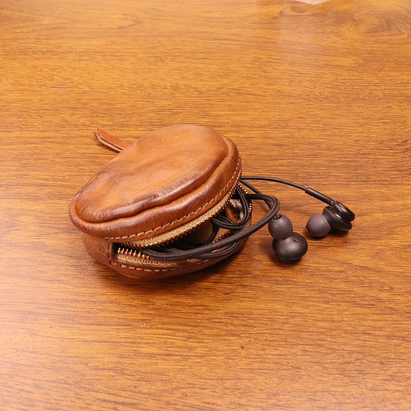 Rounded Coin Case Handmade From Full Grain Leather Jewelry Pouch, Mini Travel Size Box Rings Precious Articles Storage Organizer