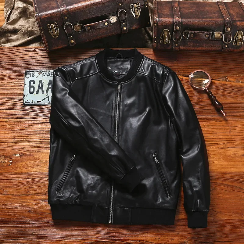 Description Picture 4 of itemYR!Free shipping.men classic casual Spring soft natural leather jacket.Plus size outlet genuine sheepskin coat.baseball style