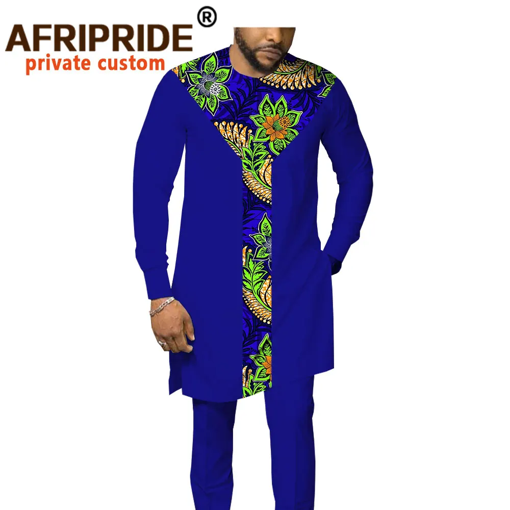 2020 african men suit dashiki clothing tribal outfit print shirt+pant 2 piece set with pocket bazin riche AFRIPRIDE A1916007