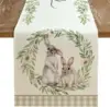 Easter Bunny Rabbit Leaf Floral Linen Table Runner Holiday Party Decor Spring Farmhouse Dining Table Runner Easter Decorations 1