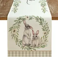Easter Bunny Rabbit Leaf Floral Linen Table Runner Holiday Party Decor Spring Farmhouse Dining Table Runner Easter Decorations 1