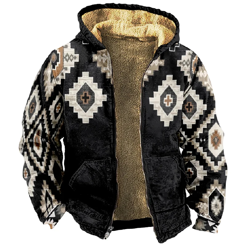 New Totem Italian Cotton Coat Hooded Sweater Casual Print Long Sleeve Zipper Sweater Thick Cotton Coat Autumn and Winter a40