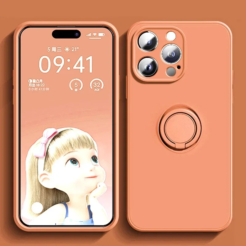 thumbnail image 1 of Luxury Liquid Silicone Magnetic Cases For iPhone 15 14 13 12 11 Pro Max XS XR 8 7 Plus SE 2020 14Pro Soft Cover With Ring Holder, 1 of 5