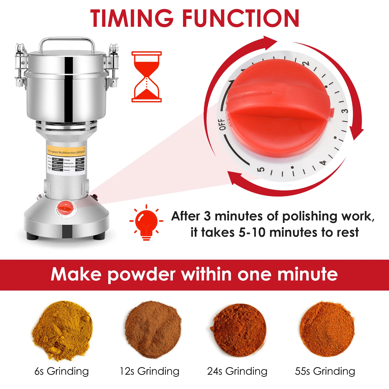 150g/500g Electric Herb Grain Grinder High Speed Spice Grinder Coffee Mill Flour Nuts Seeds Powder Machine 28000 RPM EU Stock 2